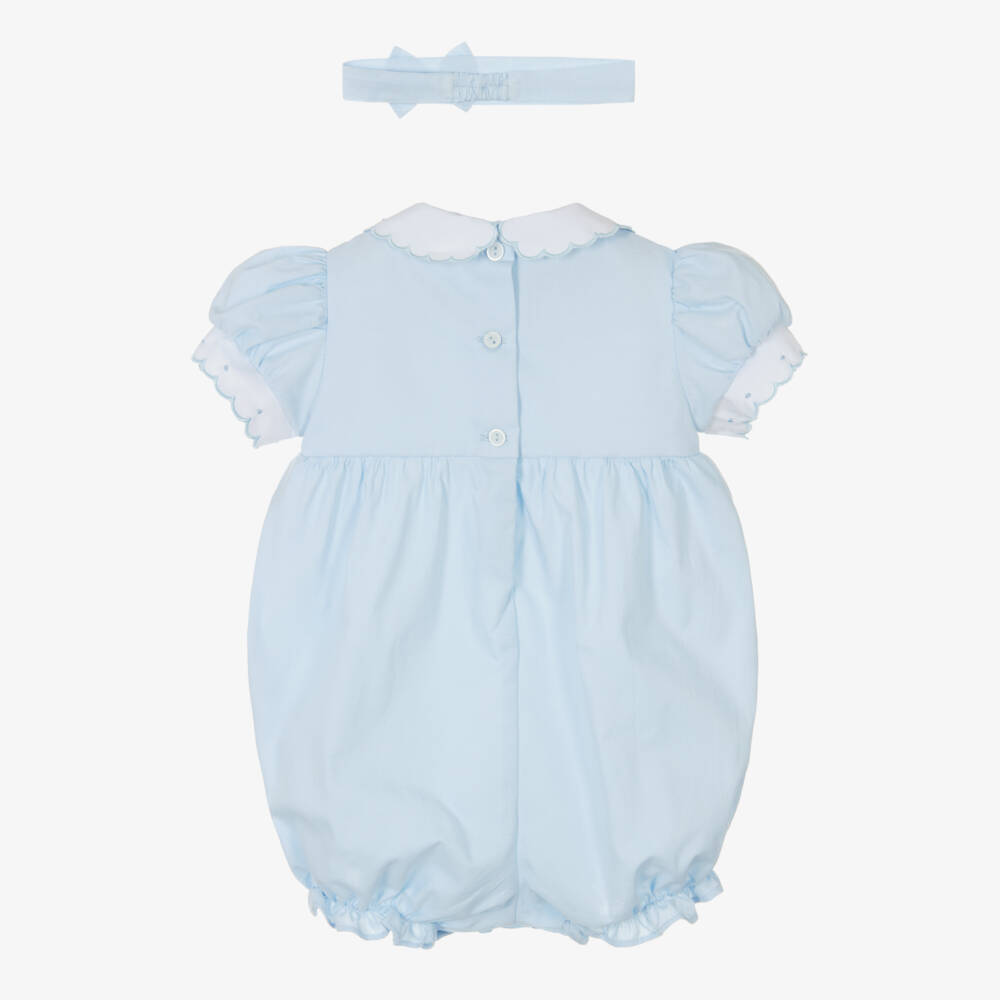 Pretty Originals-Baby Girls Blue Cotton Lace Shortie Set | Childrensalon Outlet