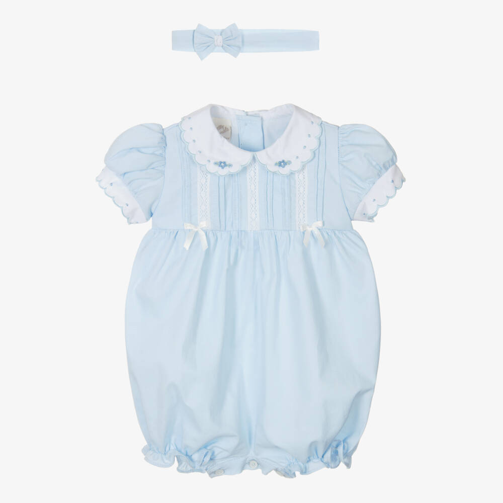 Pretty Originals-Baby Girls Blue Cotton Lace Shortie Set | Childrensalon Outlet