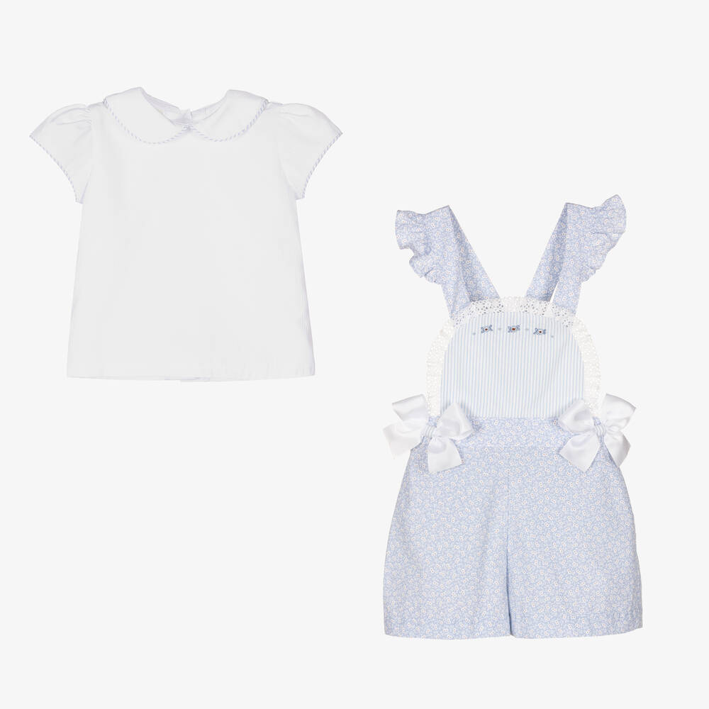 Pretty Originals-Baby Girls Blue Dungaree Shorts Set | Childrensalon Outlet