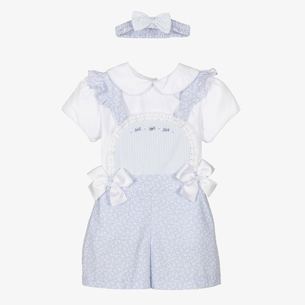 Pretty Originals - Baby Girls Blue Dungaree Shorts Set | Childrensalon