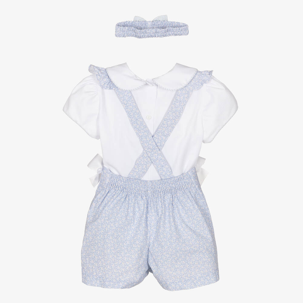 Pretty Originals-Baby Girls Blue Dungaree Shorts Set | Childrensalon Outlet
