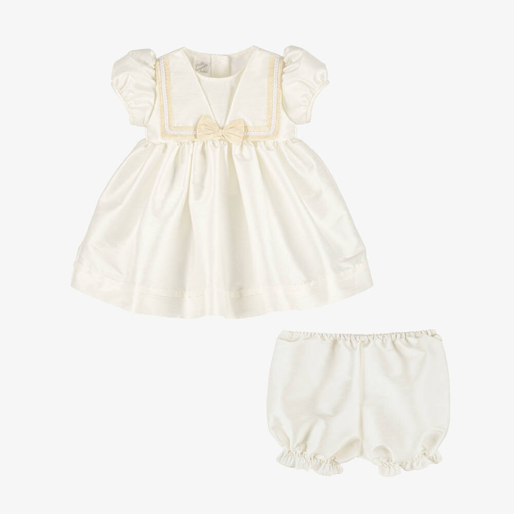 Pretty Originals-Baby Girls Ivory & Beige Bow Dress Set | Childrensalon Outlet