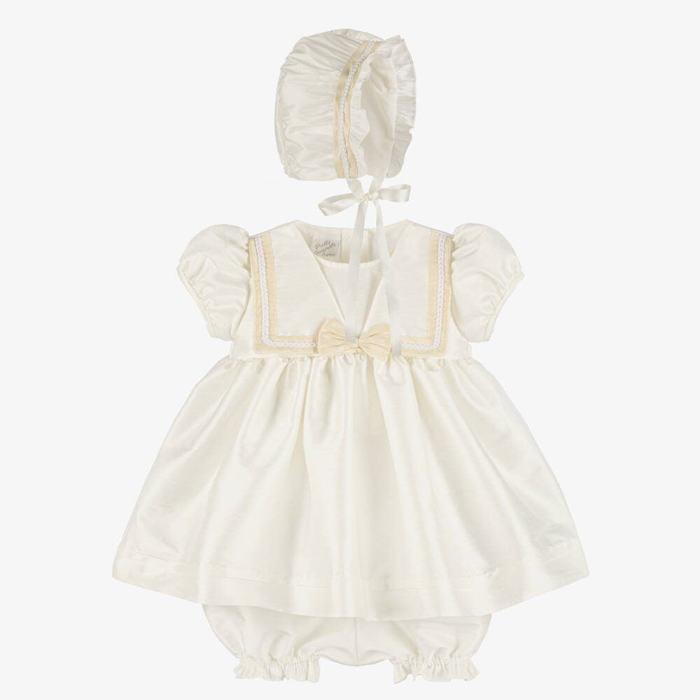 Pretty Originals-Baby Girls Ivory & Beige Bow Dress Set | Childrensalon Outlet