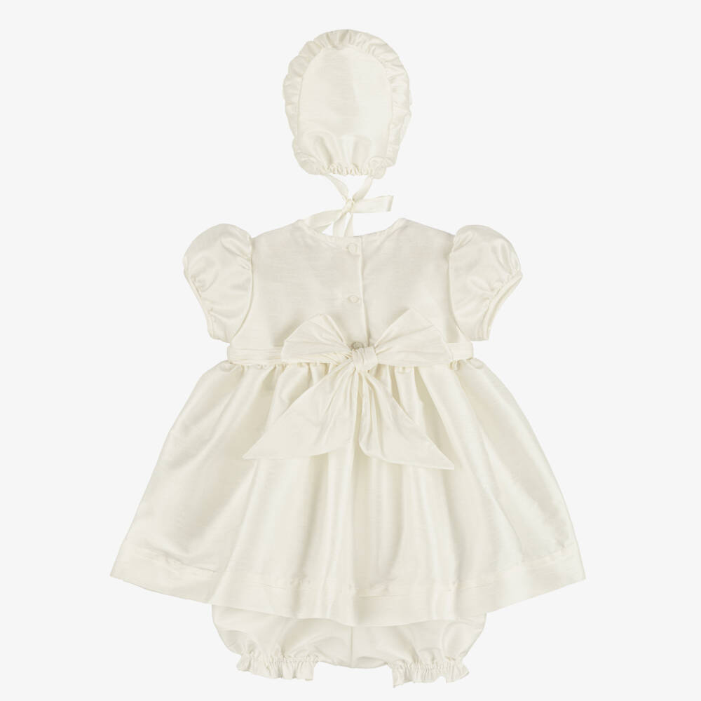 Pretty Originals-Baby Girls Ivory & Beige Bow Dress Set | Childrensalon Outlet