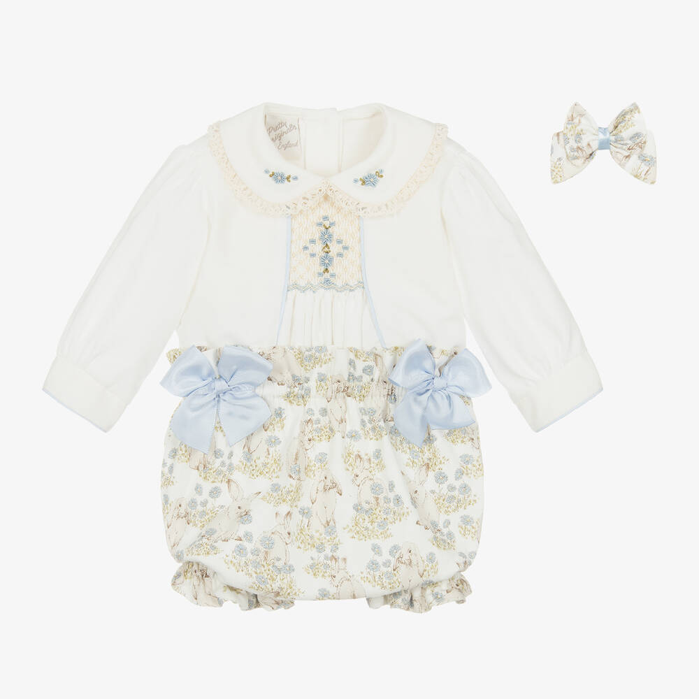 Pretty Originals-Baby Girls Ivory Hand-Smocked Shorts Set | Childrensalon Outlet