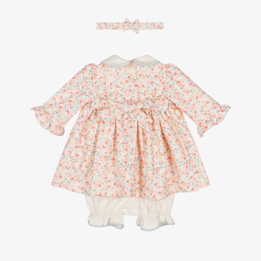 Pretty Originals-Baby Girls Ivory & Peach Pink Floral Dress Set | Childrensalon Outlet