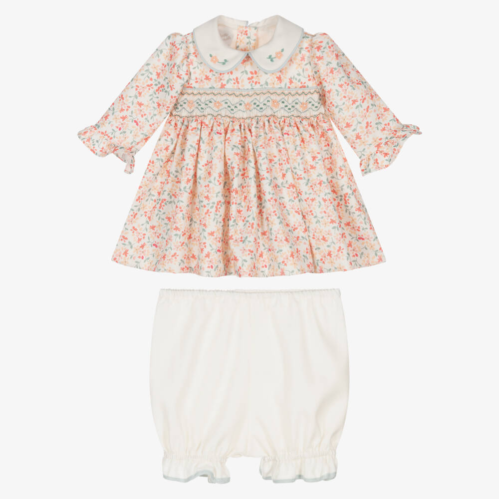 Pretty Originals-Baby Girls Ivory & Peach Pink Floral Dress Set | Childrensalon Outlet