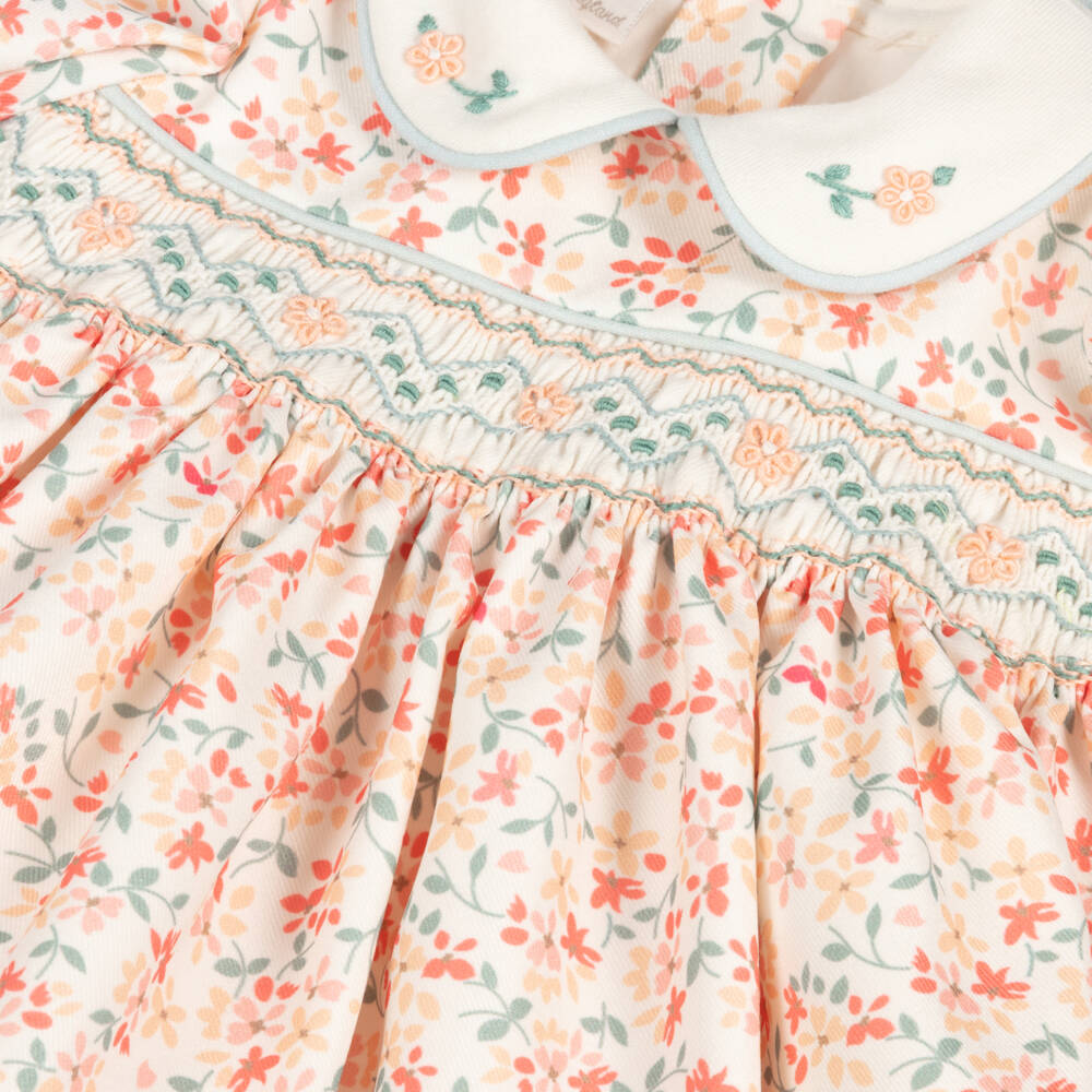 Pretty Originals-Baby Girls Ivory & Peach Pink Floral Dress Set | Childrensalon Outlet