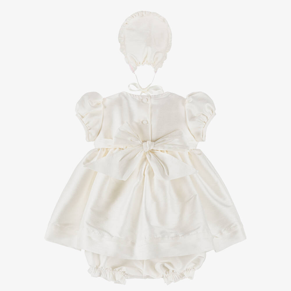 Pretty Originals-Baby Girls Ivory & Pink Bow Dress Set | Childrensalon Outlet