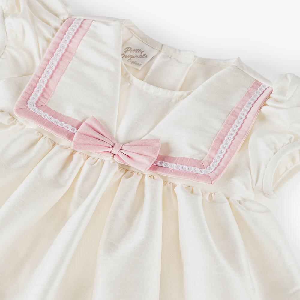 Pretty Originals-Baby Girls Ivory & Pink Bow Dress Set | Childrensalon Outlet