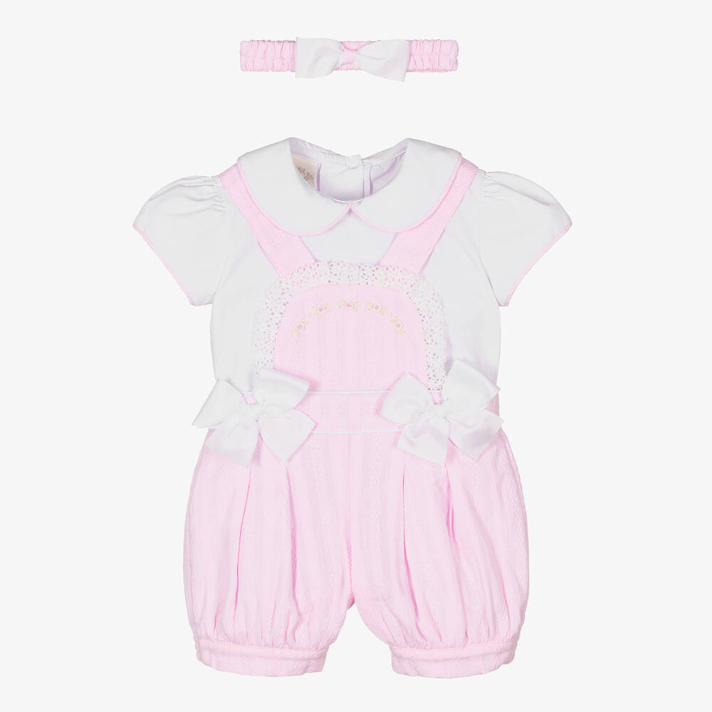 Pretty Originals - Baby Girls Pink Dungaree Shorts Set | Childrensalon