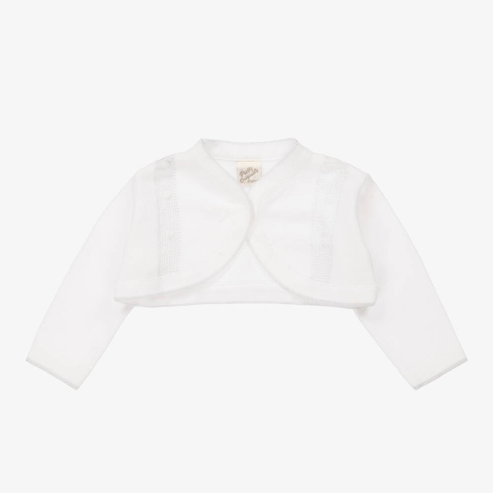 Pretty Originals-Baby Girls White Cotton Cardigan | Childrensalon Outlet