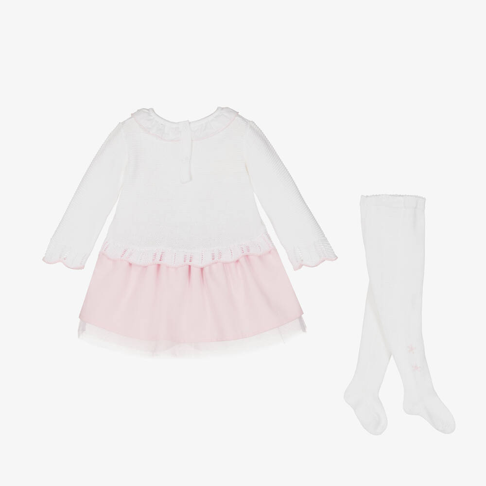 Pretty Originals-Baby Girls White & Pink Cotton Dress Set | Childrensalon Outlet