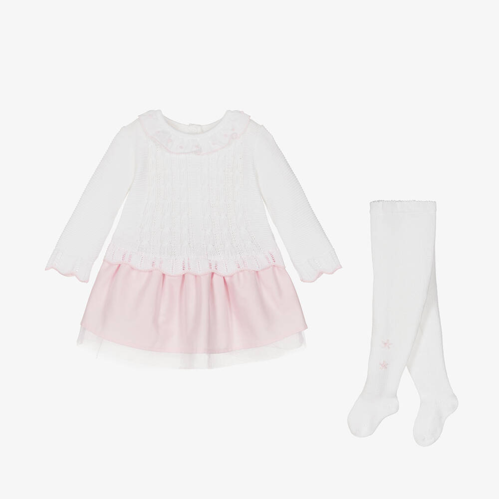Pretty Originals-Baby Girls White & Pink Cotton Dress Set | Childrensalon Outlet
