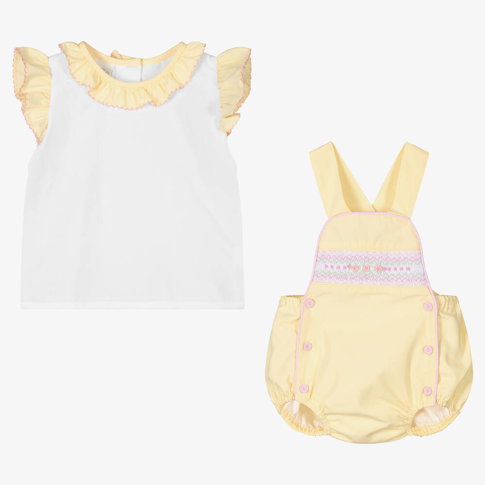 Pretty Originals-Белая блузка и желтый полукомбинезон | Childrensalon Outlet