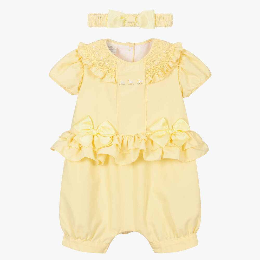 Pretty Originals - Barboteuse jaune à volants bébé | Childrensalon