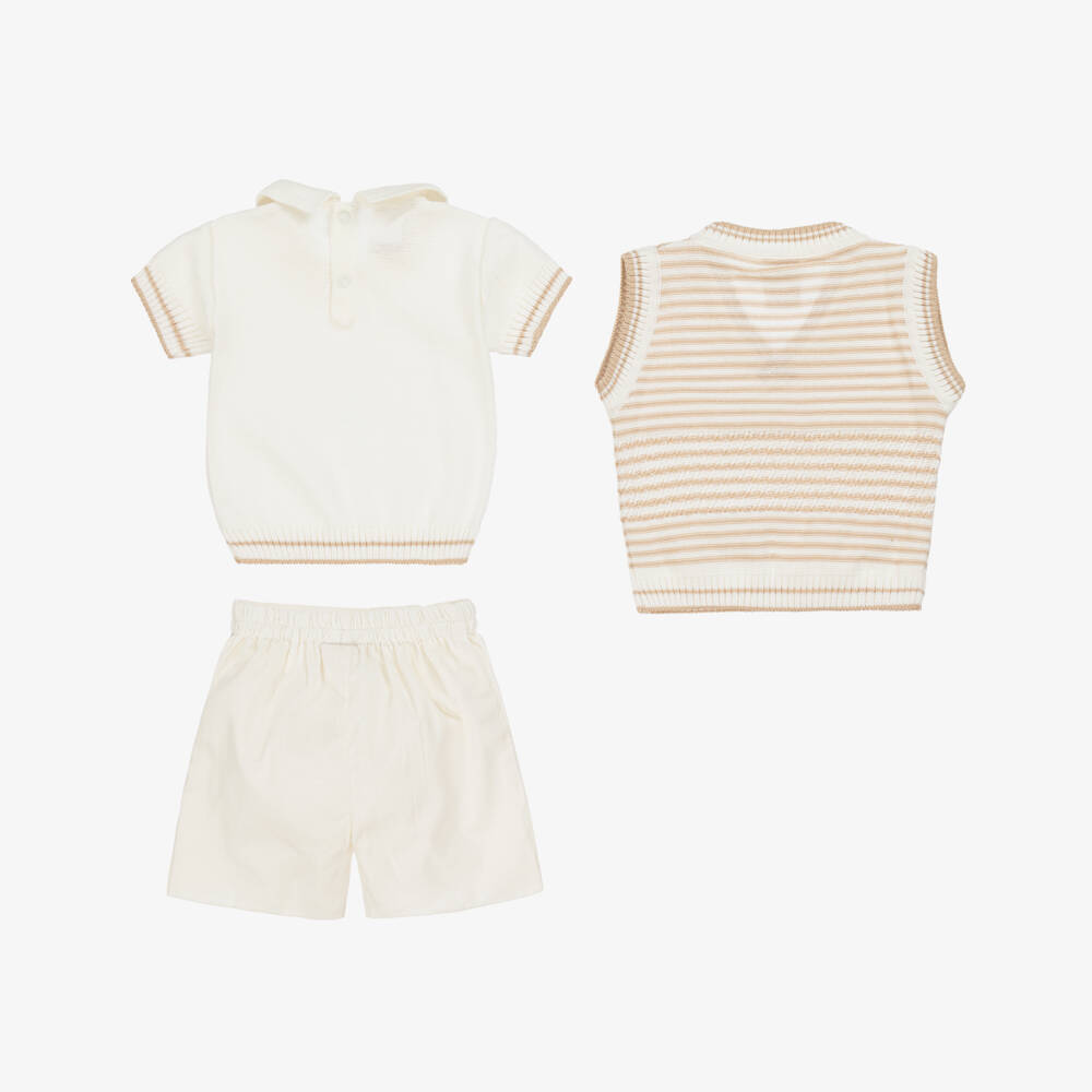 Pretty Originals-Beige Boys Cotton Ensemble Set | Childrensalon Outlet
