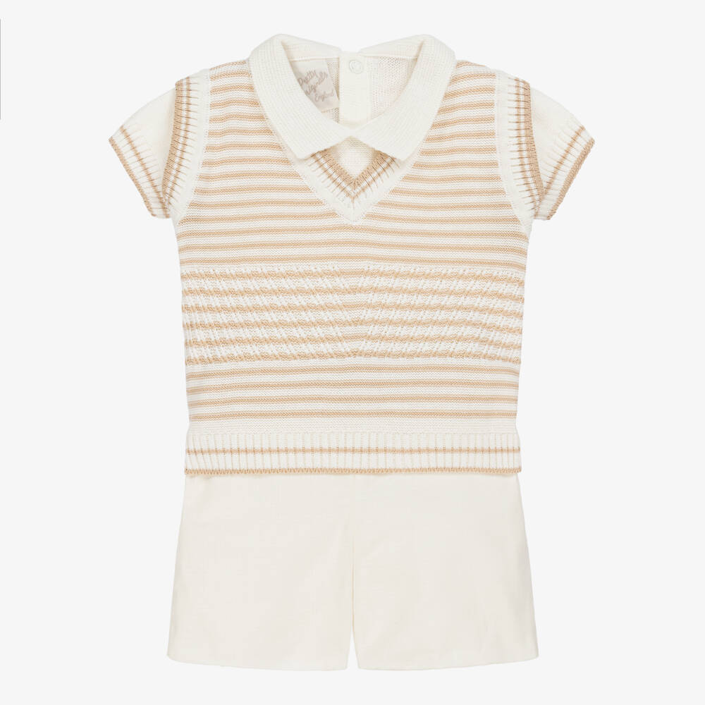 Pretty Originals-Beige Boys Cotton Ensemble Set | Childrensalon Outlet