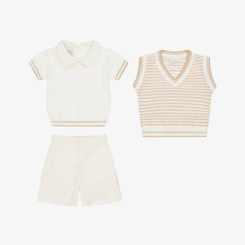 Pretty Originals-Beige Boys Cotton Ensemble Set | Childrensalon Outlet