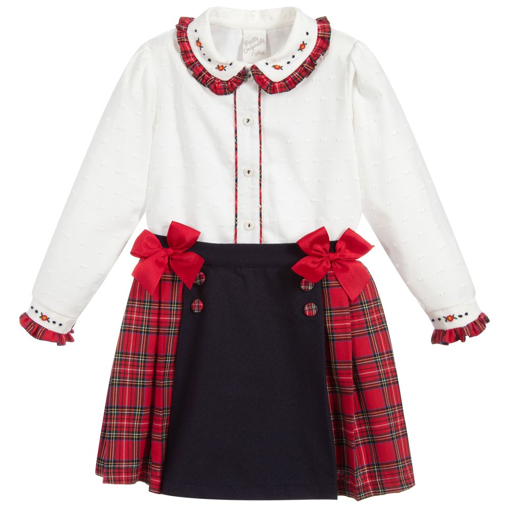 Pretty Originals - Blue & Red Tartan Skirt Set | Childrensalon