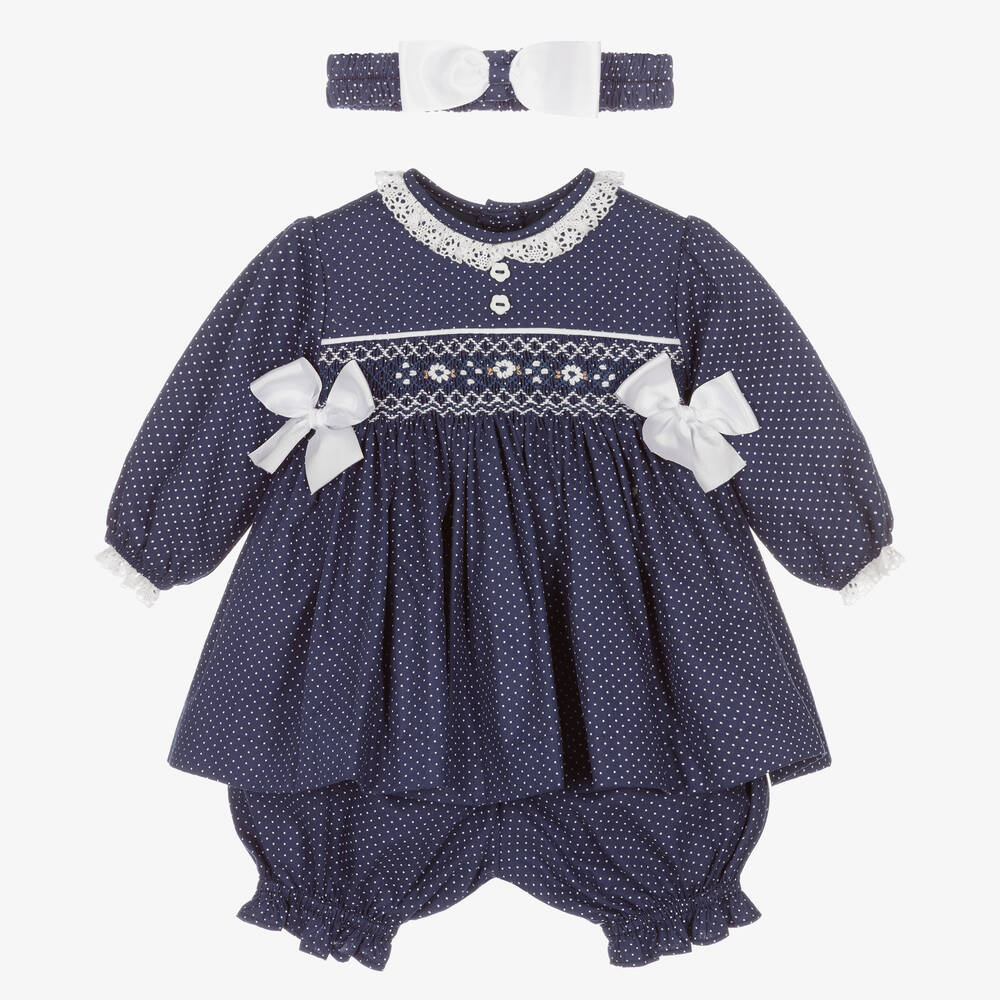 Pretty Originals-Blue Smocked Cotton Dress Set | Childrensalon Outlet