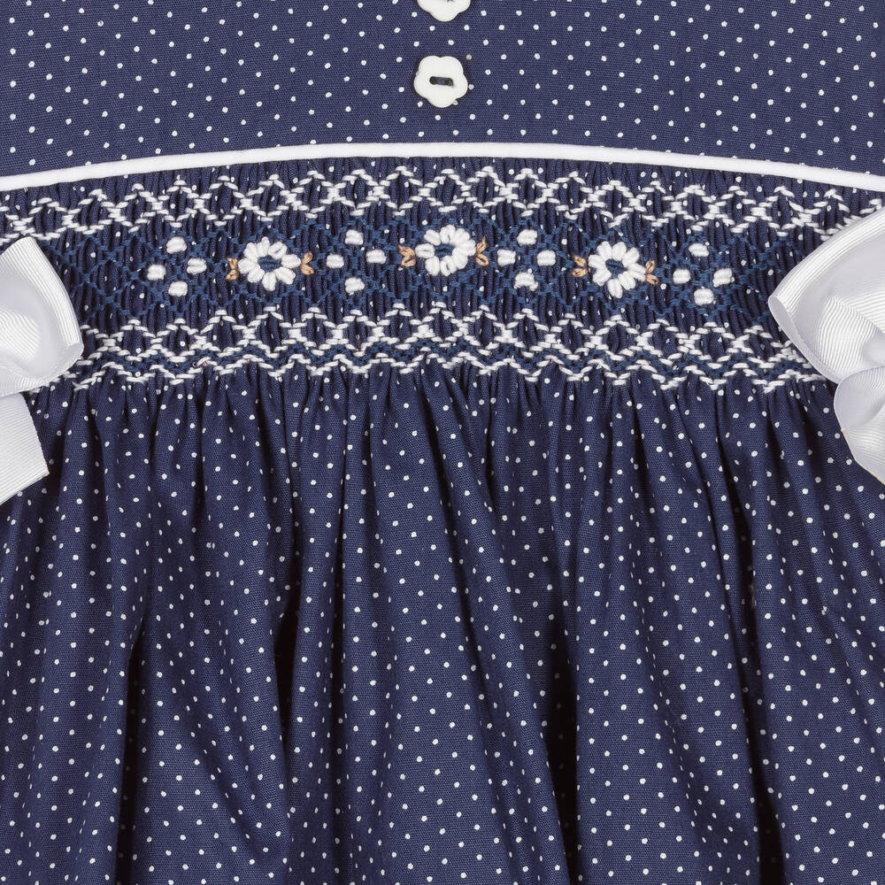 بريتي أوريجينال-طقم فستان قطن مطرز سموكينغ لون كحلي | Childrensalon Outlet