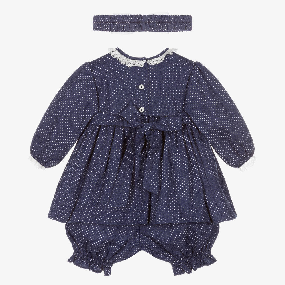 بريتي أوريجينال-طقم فستان قطن مطرز سموكينغ لون كحلي | Childrensalon Outlet