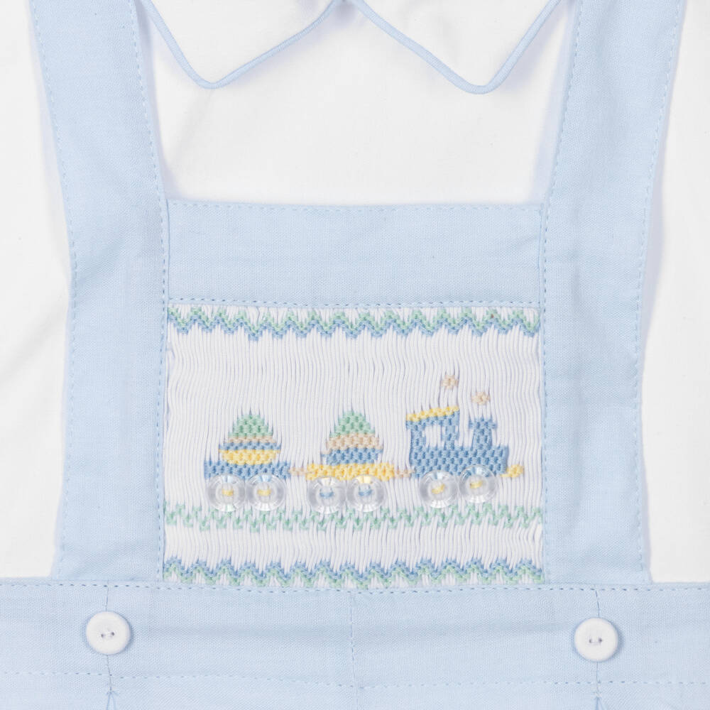 Pretty Originals-Boys Blue Cotton Dungaree Shorts Set | Childrensalon Outlet