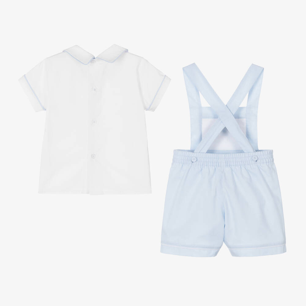 Pretty Originals-Boys Blue Cotton Dungaree Shorts Set | Childrensalon Outlet