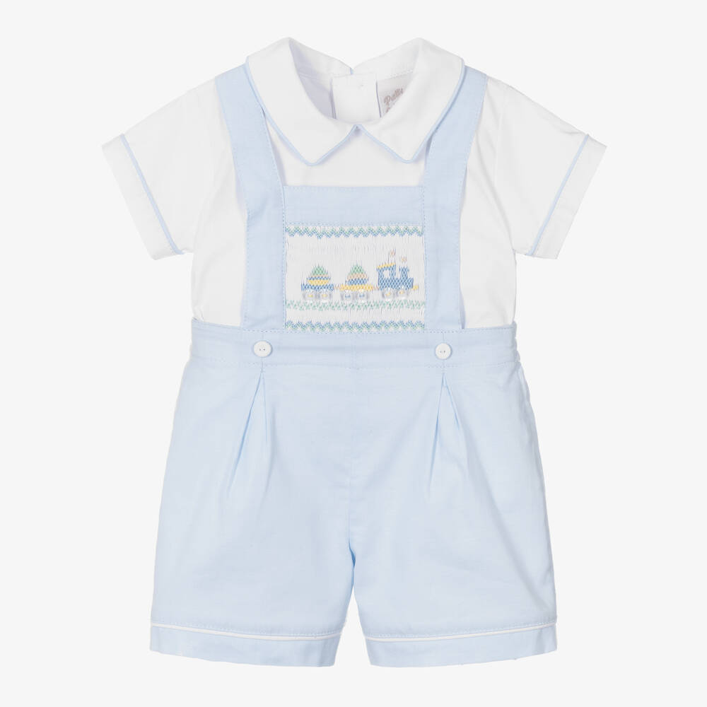 Pretty Originals-Boys Blue Cotton Dungaree Shorts Set | Childrensalon Outlet