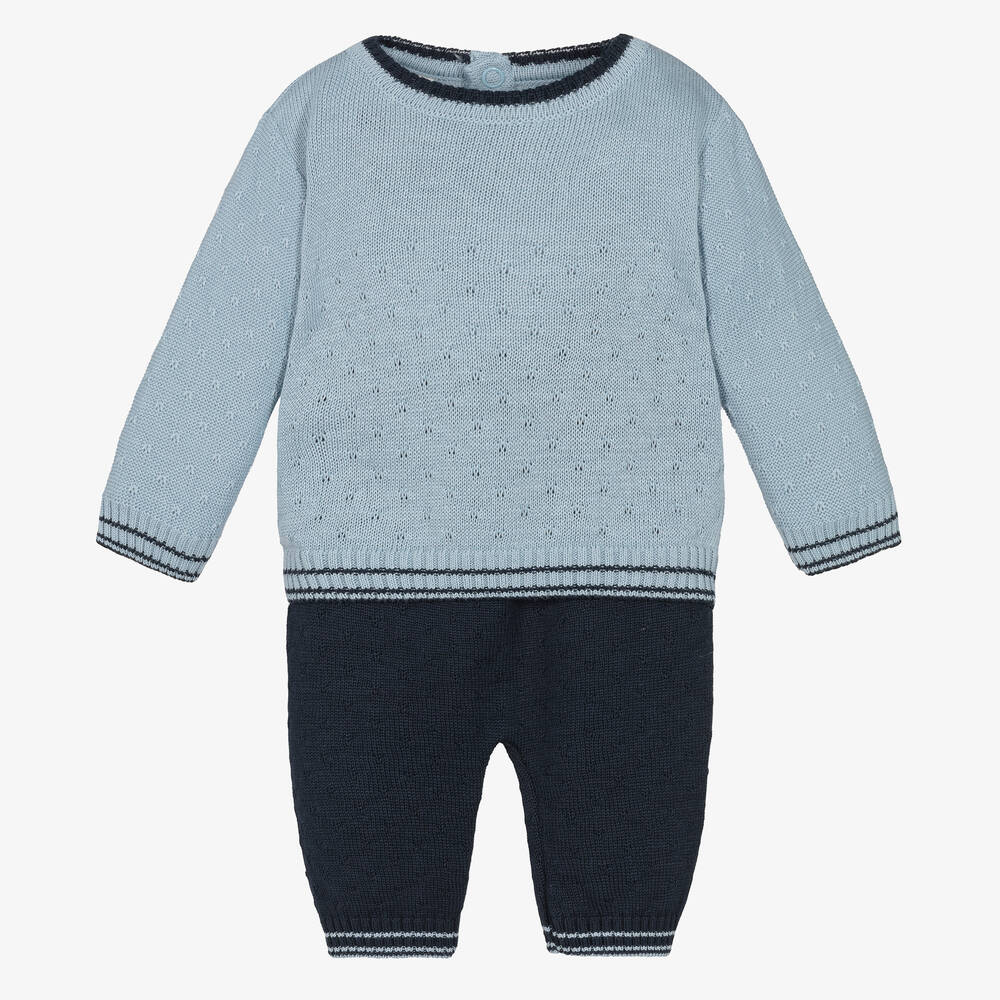 Pretty Originals-Boys Blue Cotton Knit Trousers Set  | Childrensalon Outlet