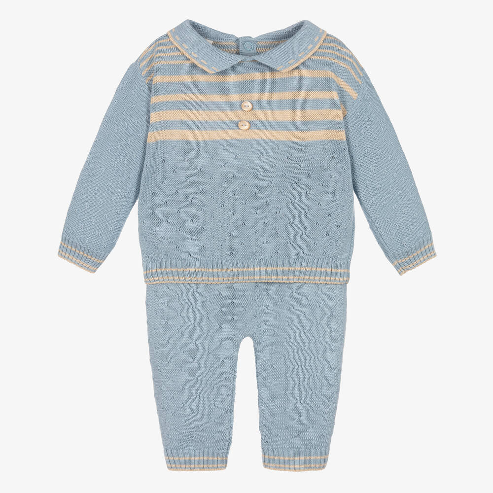 Pretty Originals - Boys Blue Cotton Knit Trousers Set  | Childrensalon