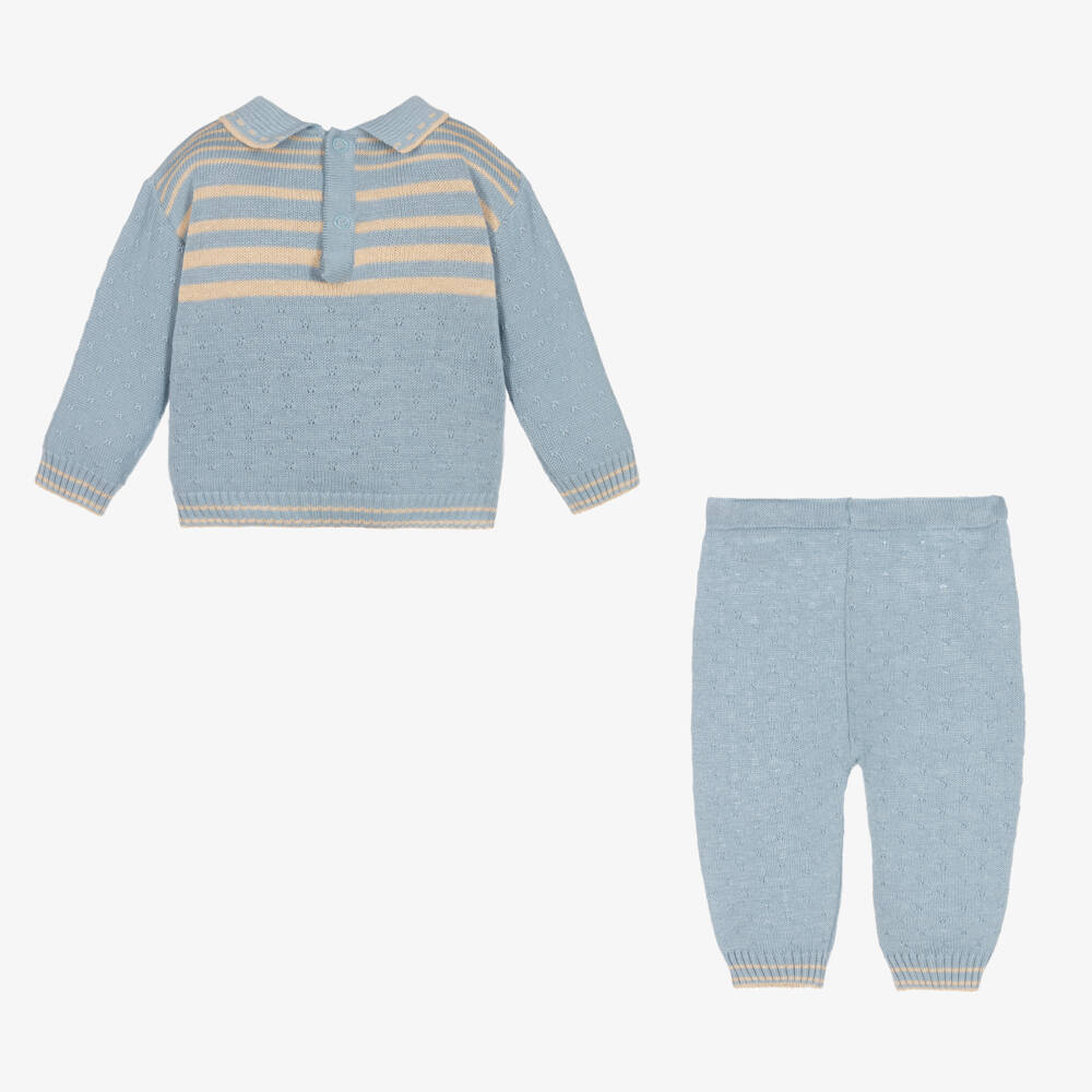 Pretty Originals-Boys Blue Cotton Knit Trousers Set | Childrensalon Outlet