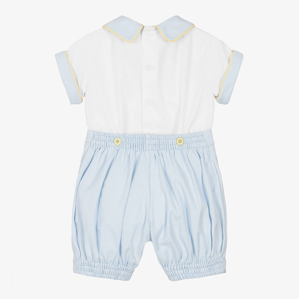 بريتي أوريجينال-بِدلة رسمية مطرزة سموكينغ مزيج قطن لون أبيض وأزرق | Childrensalon Outlet