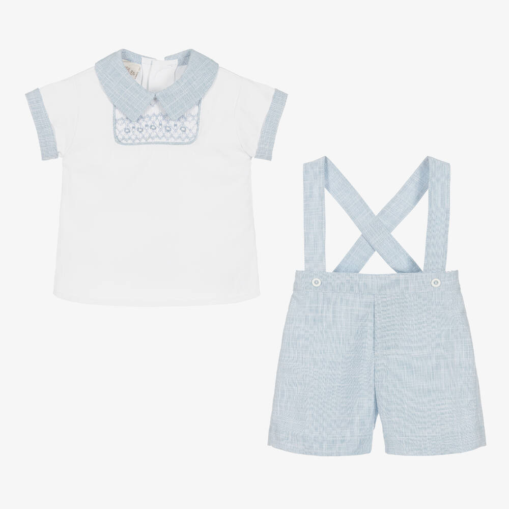 Pretty Originals-Boys Blue Smocked Shorts Set | Childrensalon Outlet