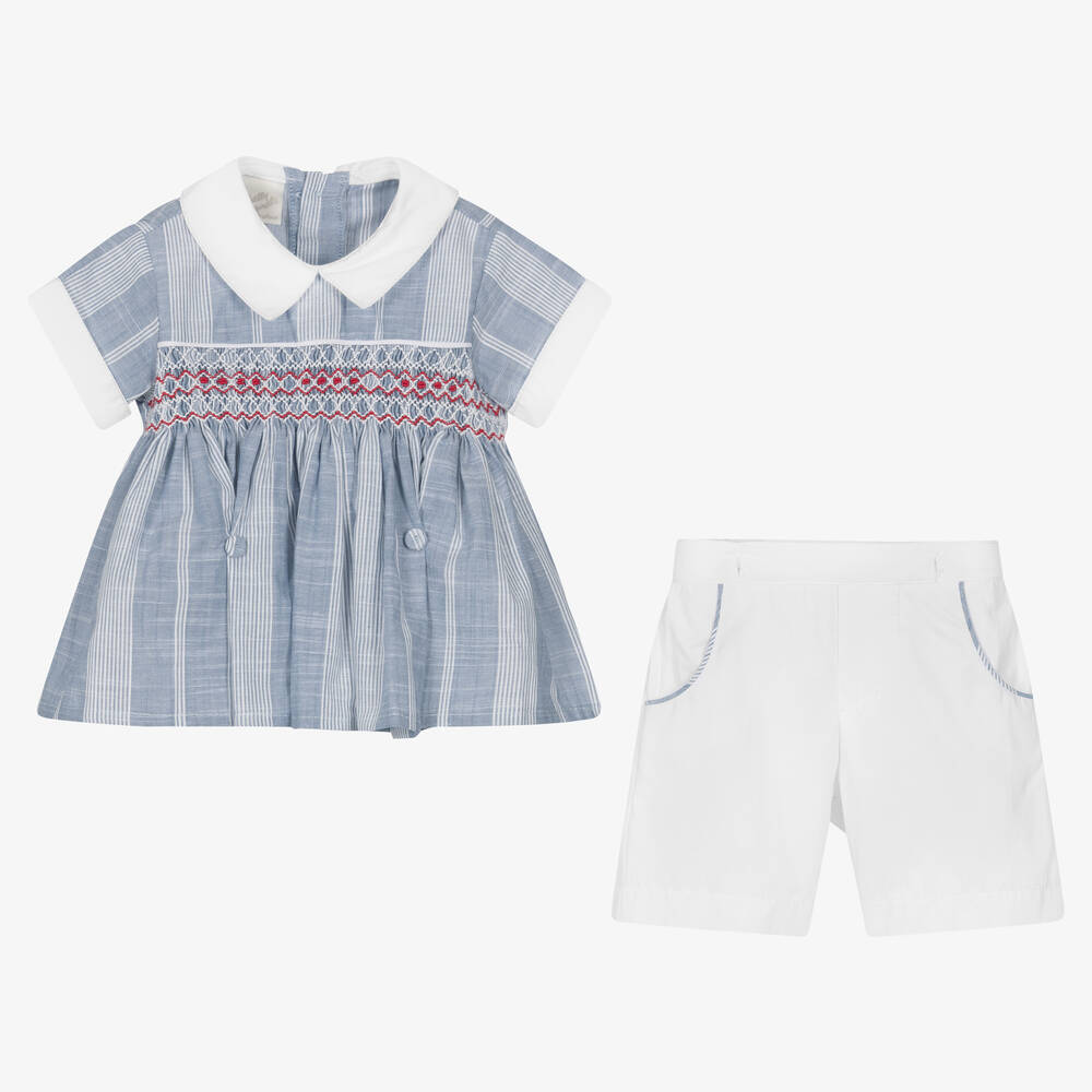 بريتي أوريجينال-بِدلة رسمية أطفال ولادي قطن لون أزرق وأبيض | Childrensalon Outlet