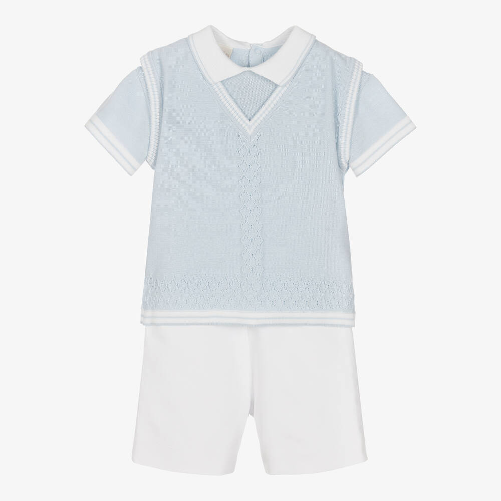 Pretty Originals - Boys Blue & White Cotton Shorts Set | Childrensalon