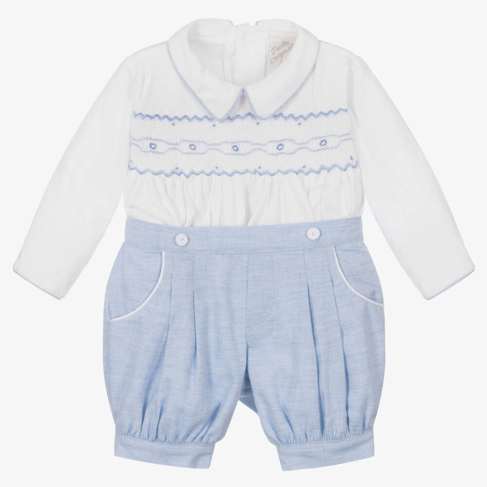 Pretty Originals-بِدلة رسمية أطفال ولادي قطن لون أبيض وأزرق | Childrensalon Outlet