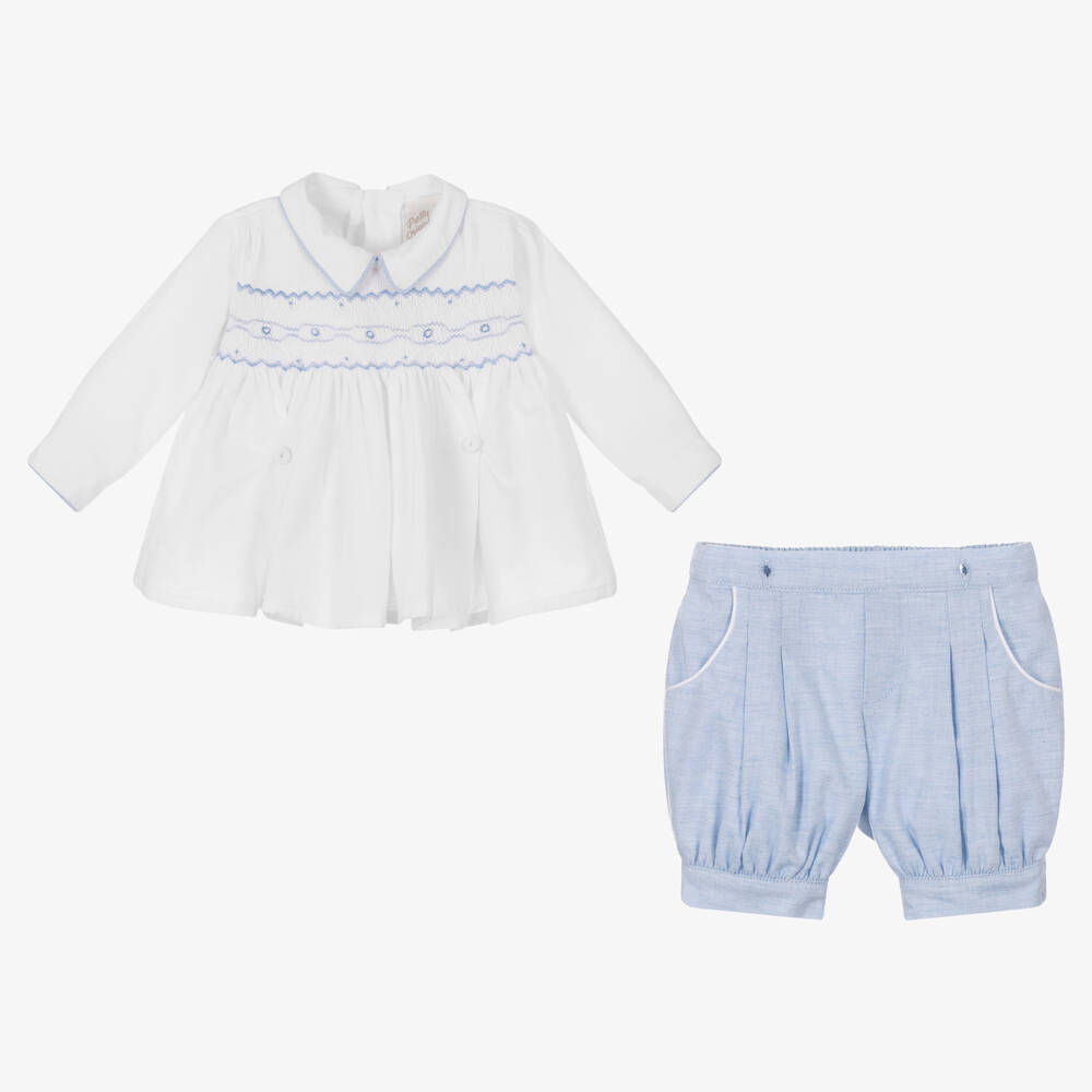 بريتي أوريجينال-بِدلة رسمية أطفال ولادي قطن لون أبيض وأزرق | Childrensalon Outlet