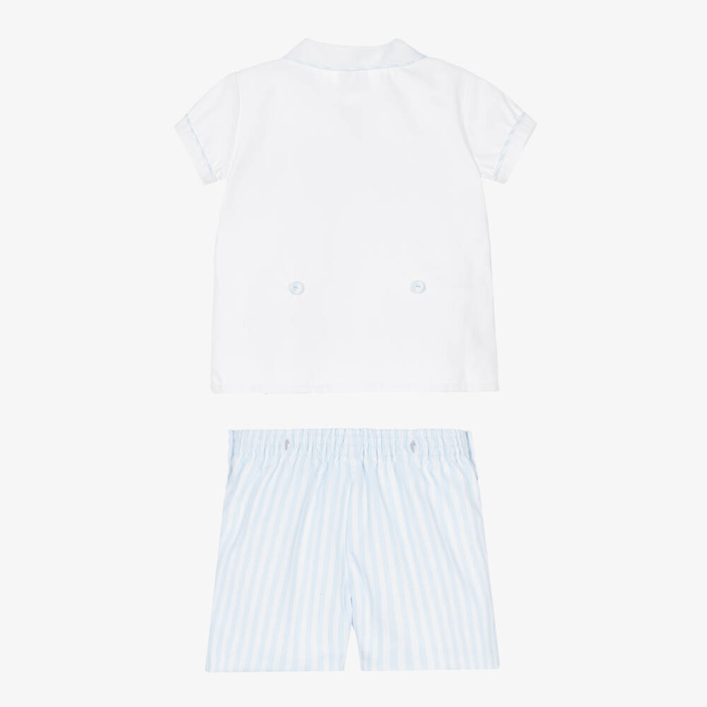 Pretty Originals-Boys Blue & White Striped Cotton Hand-Smocked Buster Suit | Childrensalon Outlet