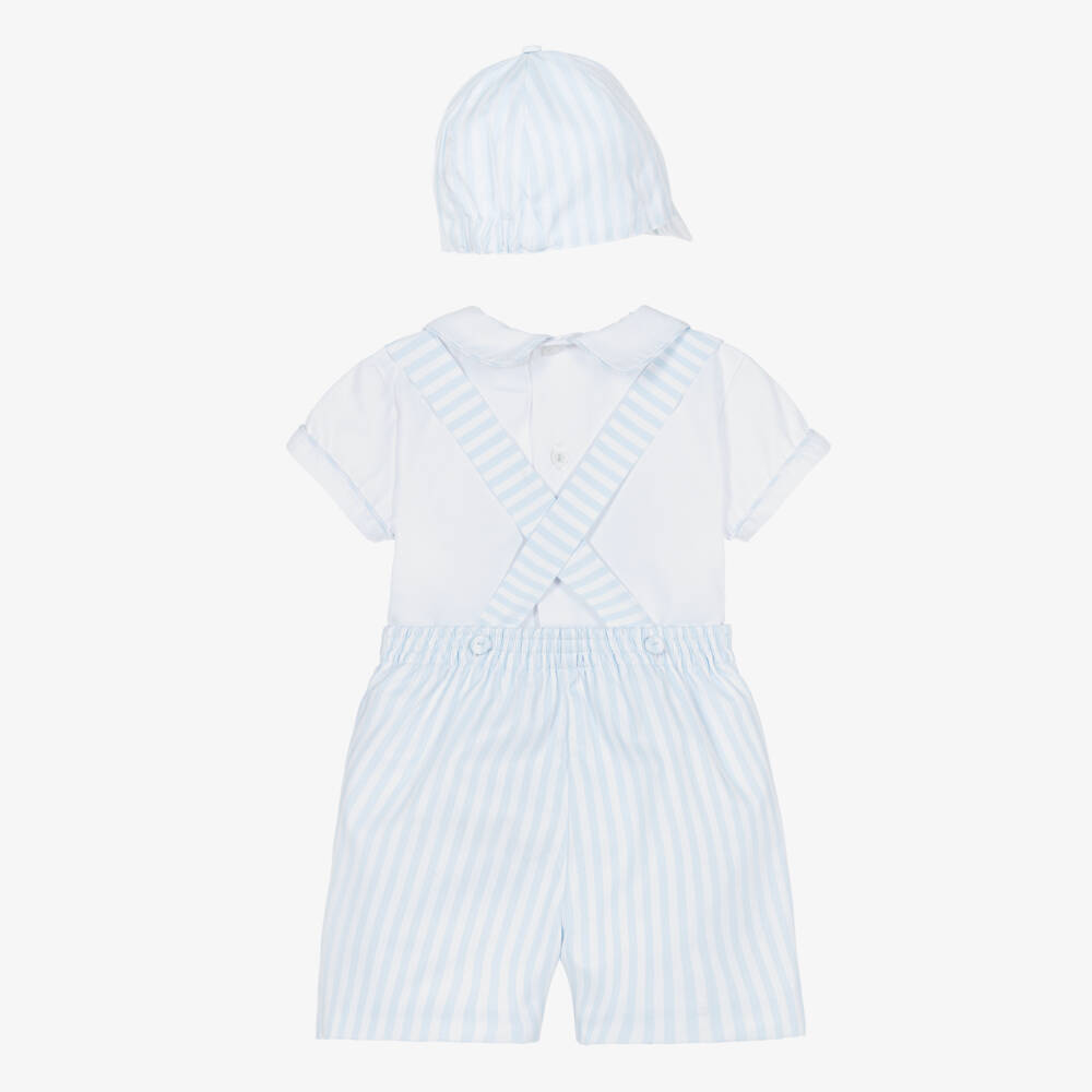 Pretty Originals-Boys Blue & White Striped Cotton Hand-Smocked Dungaree Set | Childrensalon Outlet