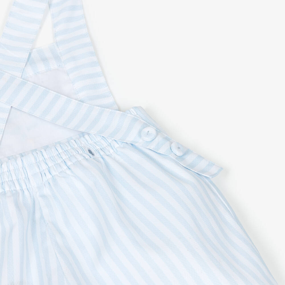 Pretty Originals-Boys Blue & White Striped Cotton Hand-Smocked Dungaree Set | Childrensalon Outlet
