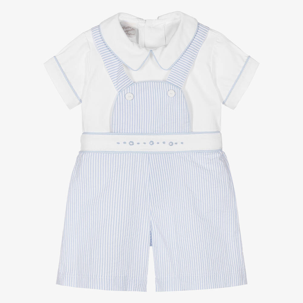 Pretty Originals - Boys Blue & White Striped Dungaree Set | Childrensalon