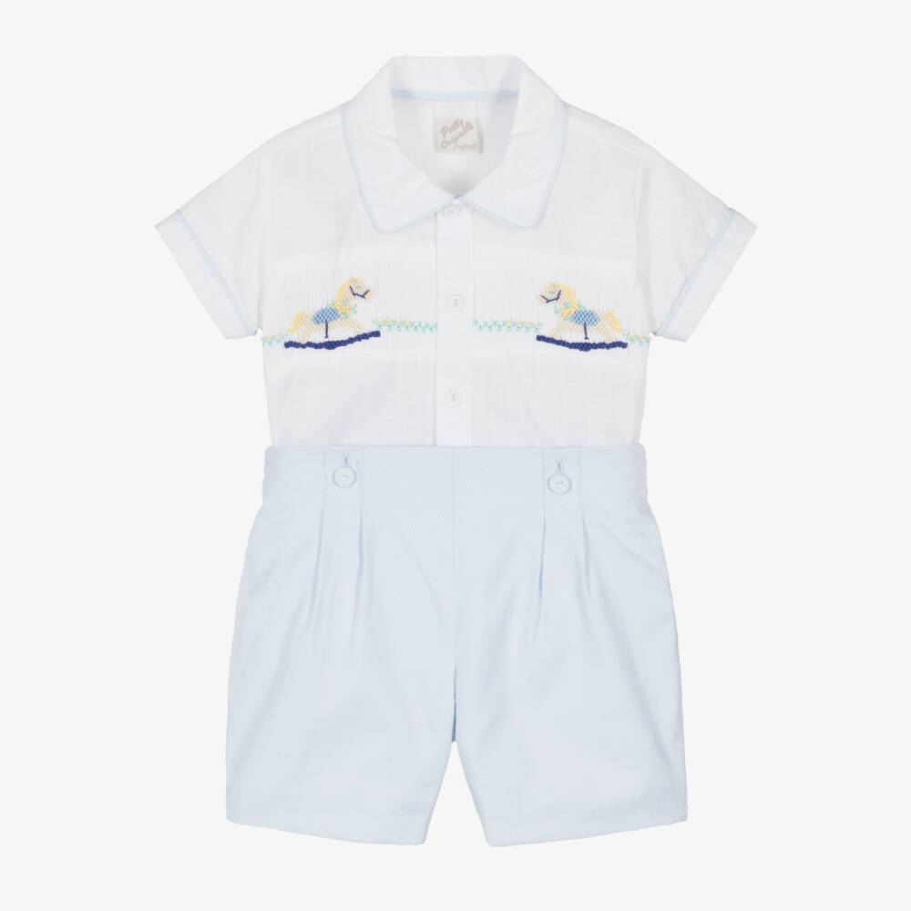 Pretty Originals-Boys Classic Blue & White Smocked Suit | Childrensalon Outlet