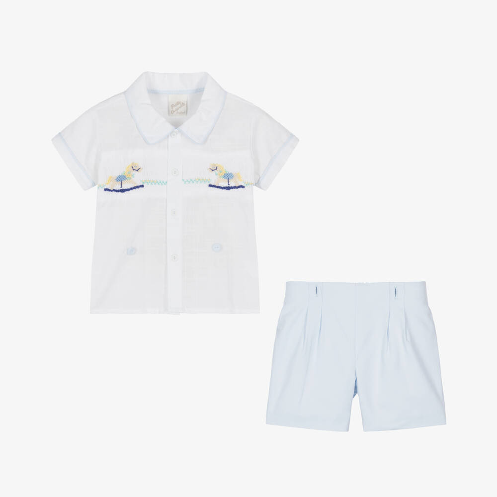 Pretty Originals-Boys Classic Blue & White Smocked Suit | Childrensalon Outlet