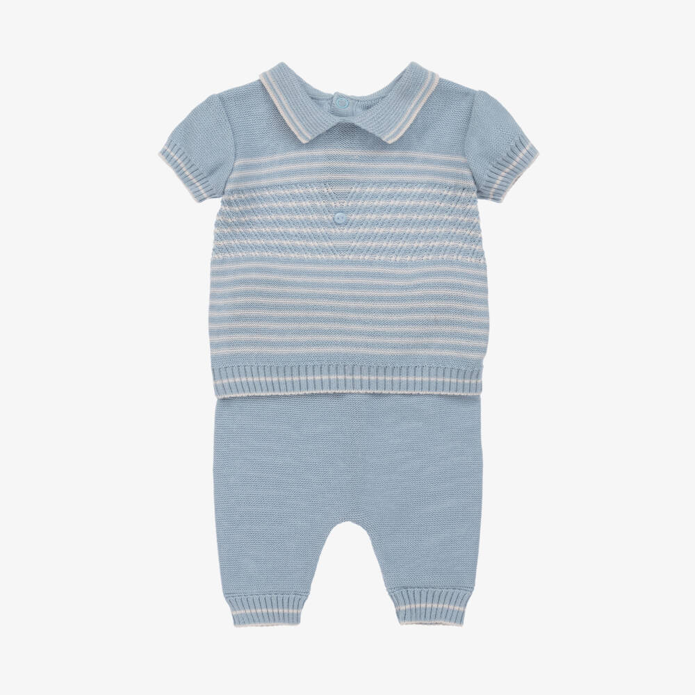 Pretty Originals-Уютный хлопковый синий вязаный комплект для мальчиков | Childrensalon Outlet