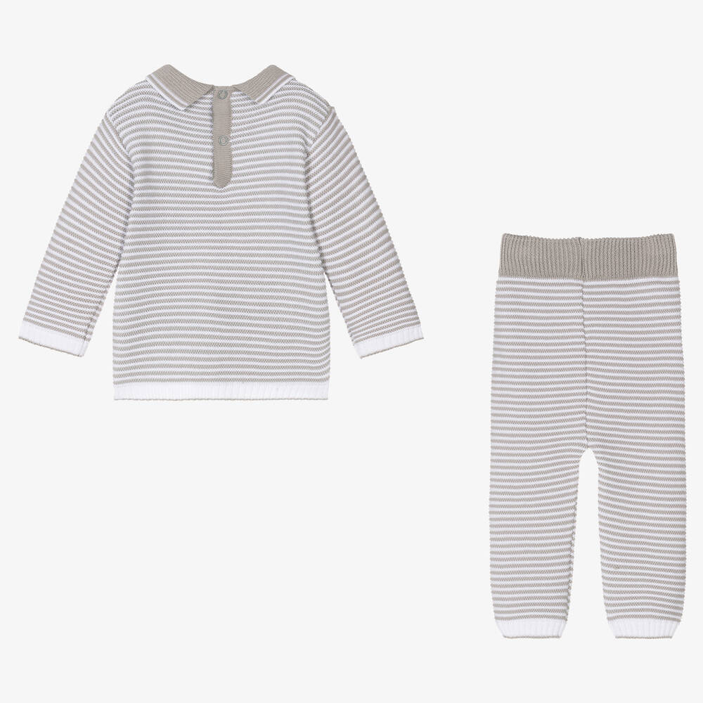 Pretty Originals-Boys Grey Cotton Knit Trousers Set | Childrensalon Outlet