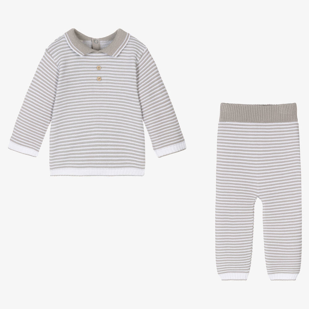 Pretty Originals-Boys Grey Cotton Knit Trousers Set | Childrensalon Outlet