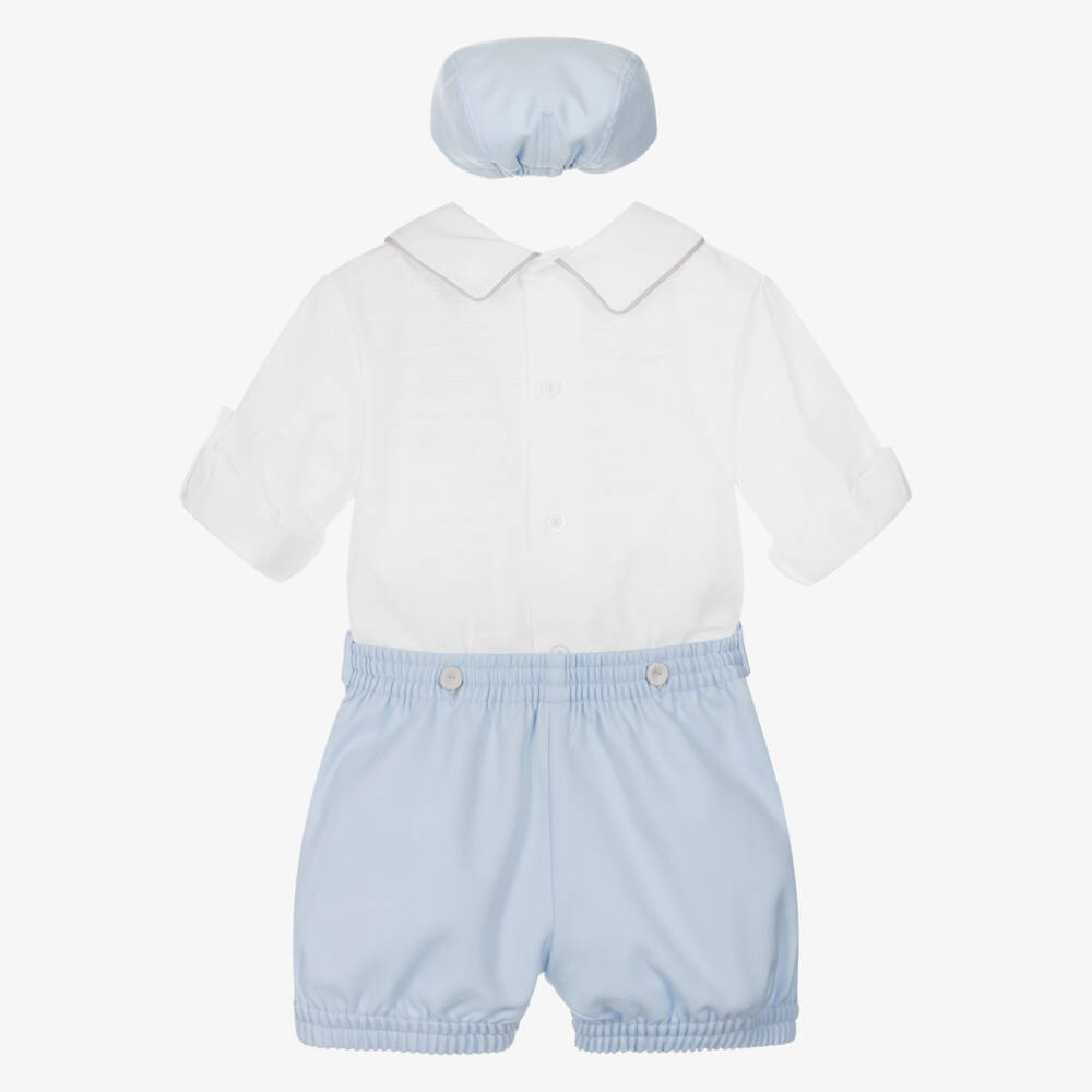 Pretty Originals-Boys Ivory & Blue Buster Suit & Cap Set | Childrensalon Outlet
