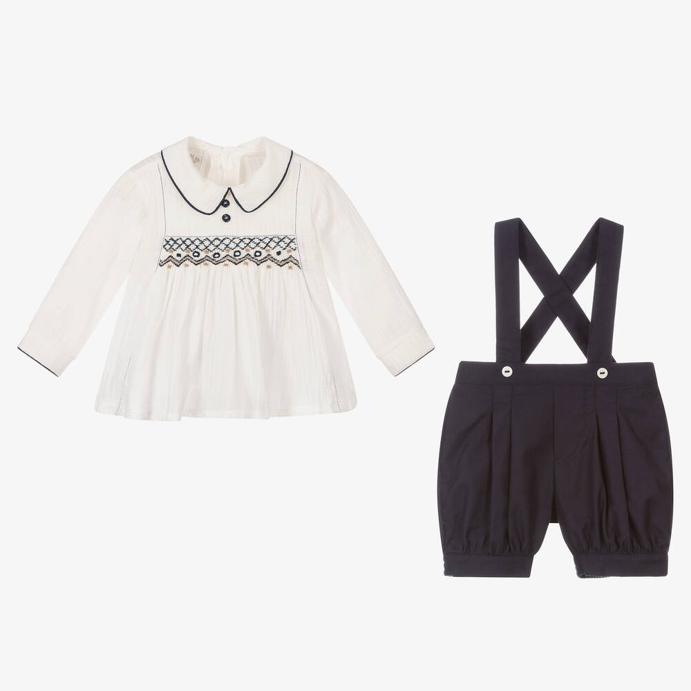 Pretty Originals-طقم شورت أطفال ولادي قطن لون عاجي وكحلي | Childrensalon Outlet